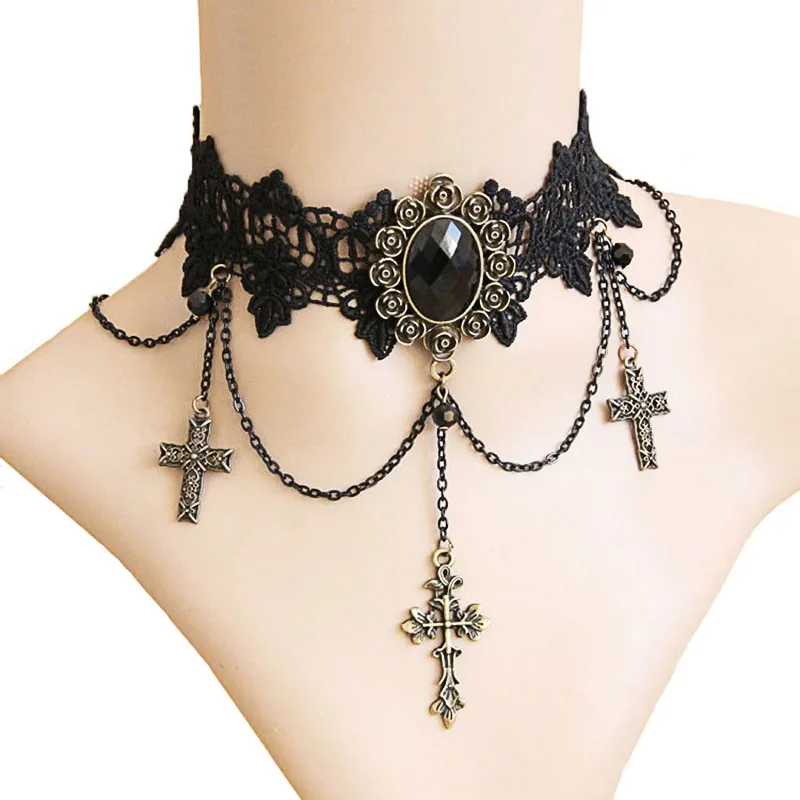 Ladies exaggerated lace cross necklace