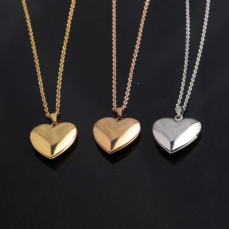 Glossy Shiny Peach Heart Love Photo Box Necklace