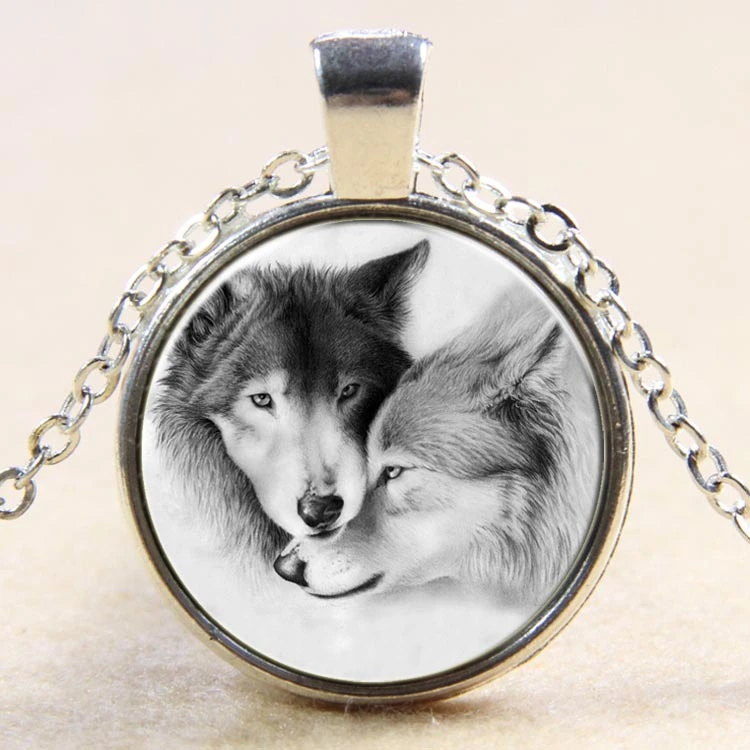 Black and White Double Wolf Pendant