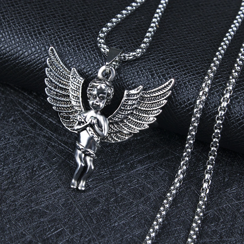 Little Angel Hip Hop Personality Titanium Steel Pendant Necklace