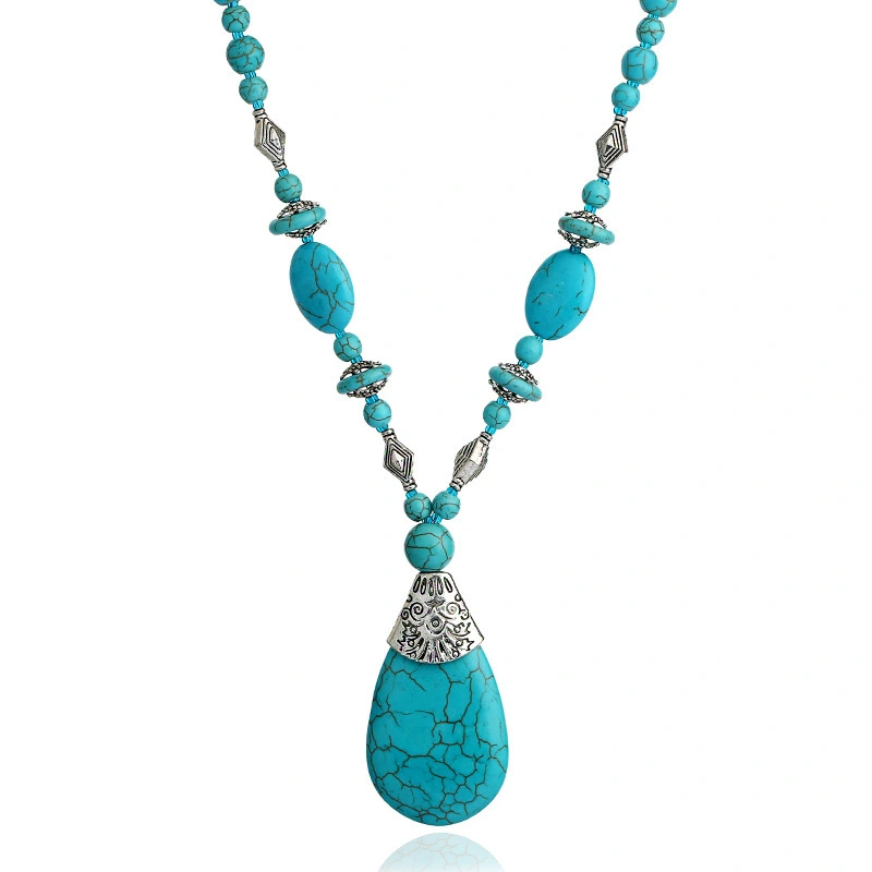 Bohemian Turquoise Drop Pendant Short Necklace