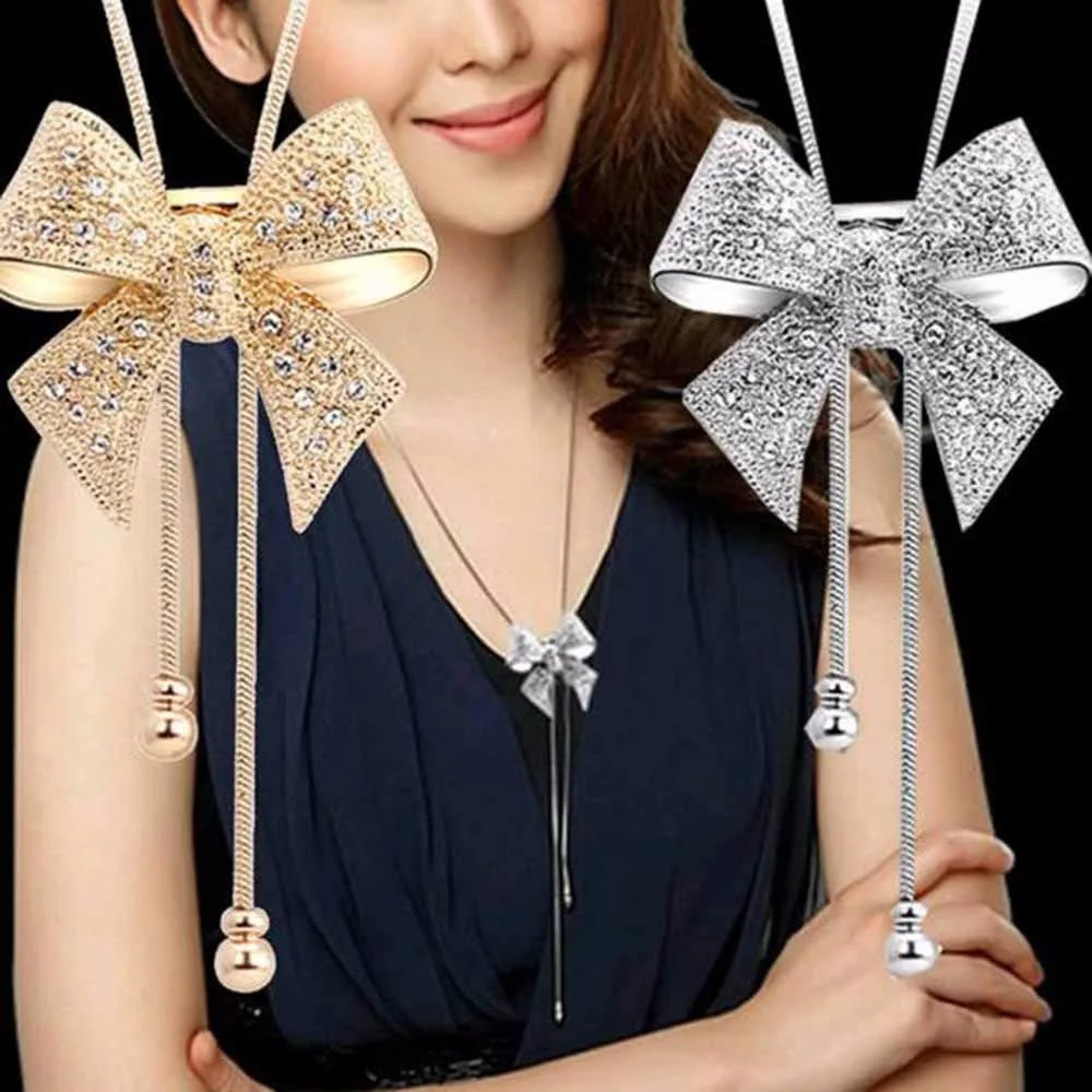 Diamond-studded bow necklace necklace chain