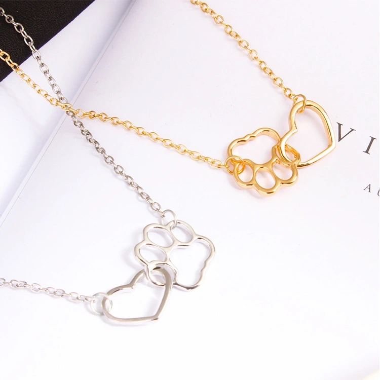 Dog claw heart pendant hollow clavicle chain