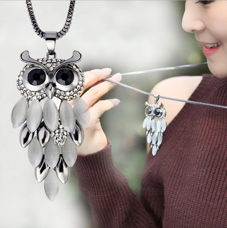 Owl sweater chain female models European and American necklace