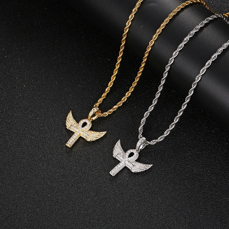 Zircon - Encrusted Angel Wing Cross Pendant