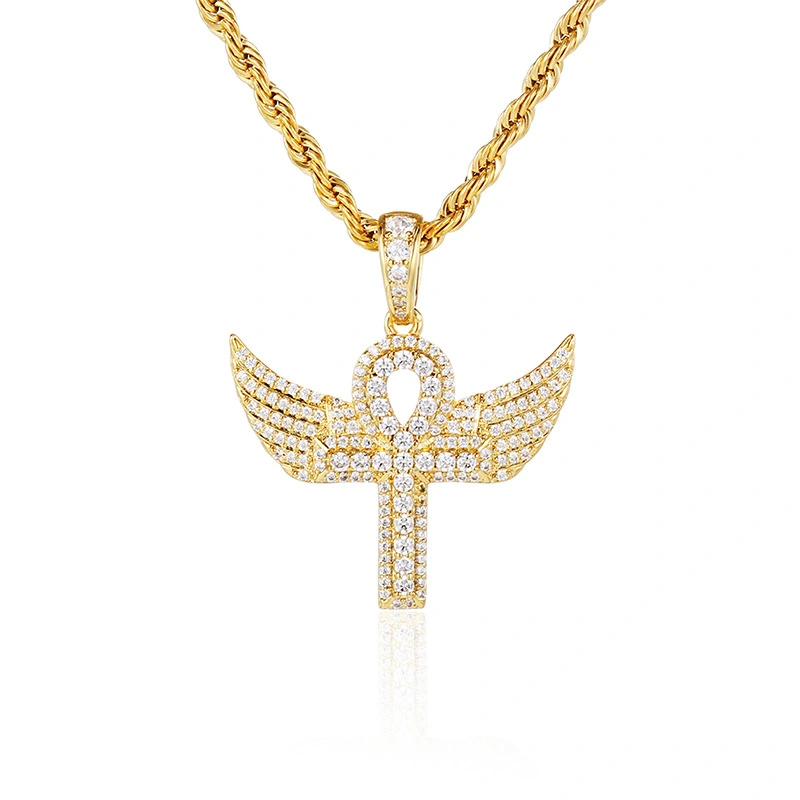 Zircon - Encrusted Angel Wing Cross Pendant
