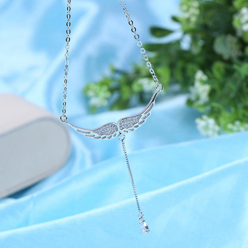 S925 Sterling Silver Necklace Korean fashion zircon Diamond Pendant Necklace Silver Angel Wings wholesale manufacturers