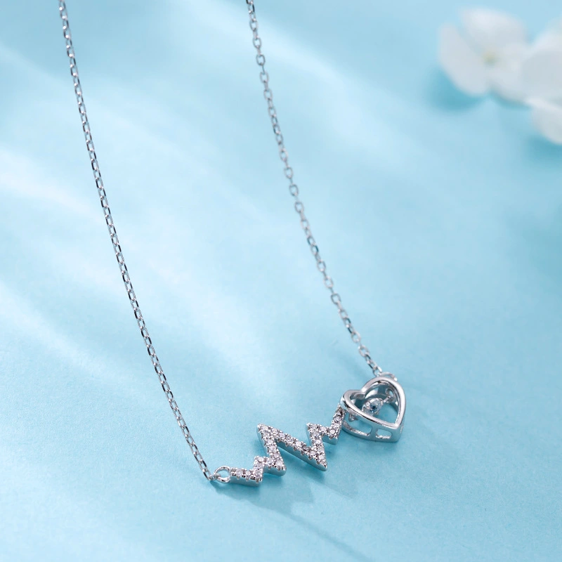 ECG wave curve love heartbeat lightning necklace