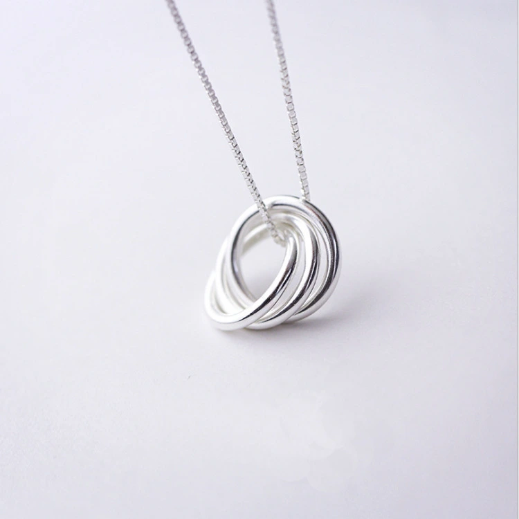 New Korea s925 sterling silver three rings love pendant temperament simple wild fashion girl gift