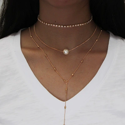 Foreign trade explosion female suits Crystal Pendant Necklace and clavicle three female pearl necklace jewelry wholesale items