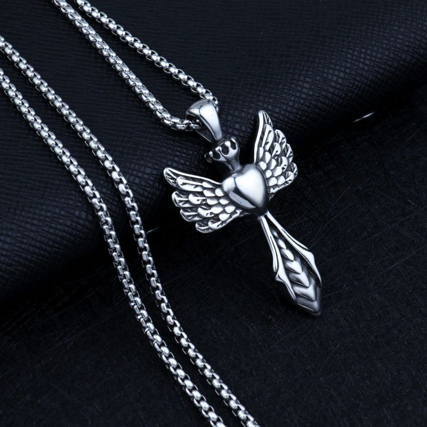 Vintage Wings Cross Titanium Alloy Necklace