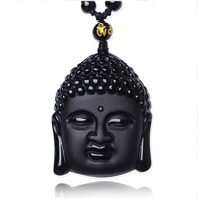 Obsidian Buddha Head Pendant Crystal Necklace Beads Couple Jewelry Sweater Chain