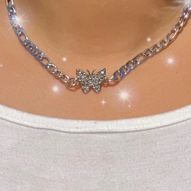 Stainless Steel Diamond Butterfly Necklace