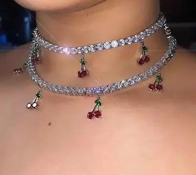 Cherry pendant with rhinestones and diamonds