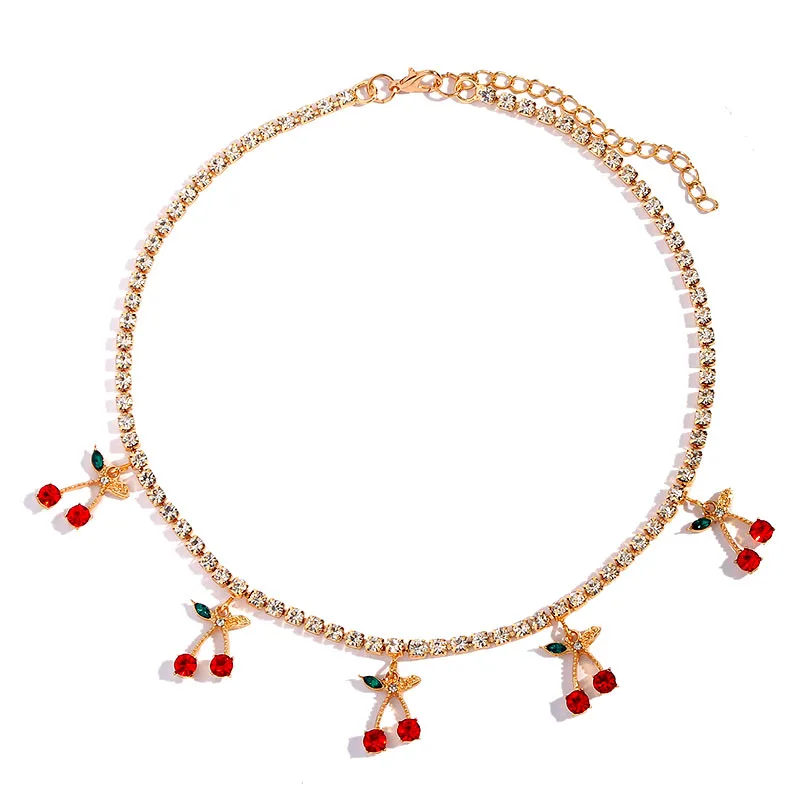 Cherry pendant with rhinestones and diamonds