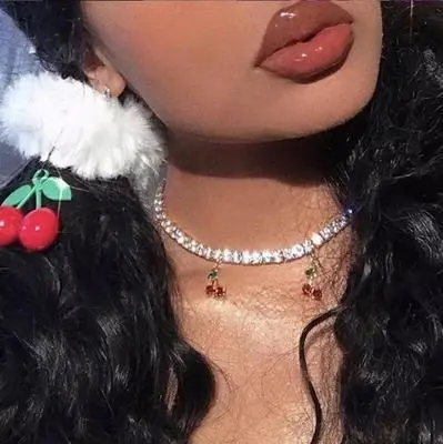 Cherry pendant with rhinestones and diamonds