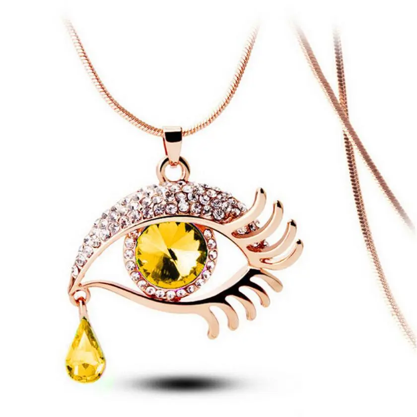 Eye crystal teardrop eyelash necklace