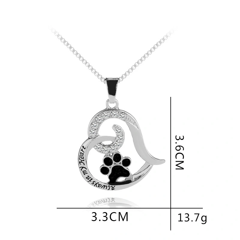 Europe and the United States new Always in my Heart fashion pet dog claw necklace hollow love footprints pendant