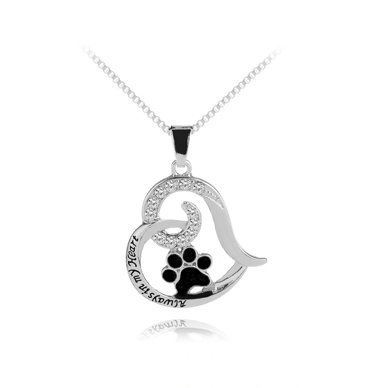 Europe and the United States new Always in my Heart fashion pet dog claw necklace hollow love footprints pendant