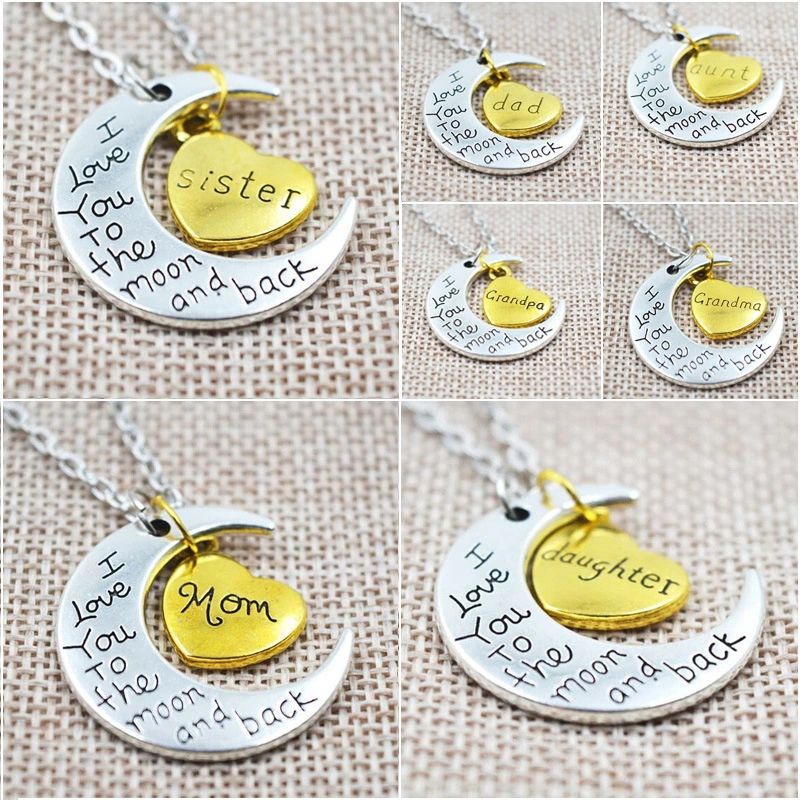 Family member moon heart necklace