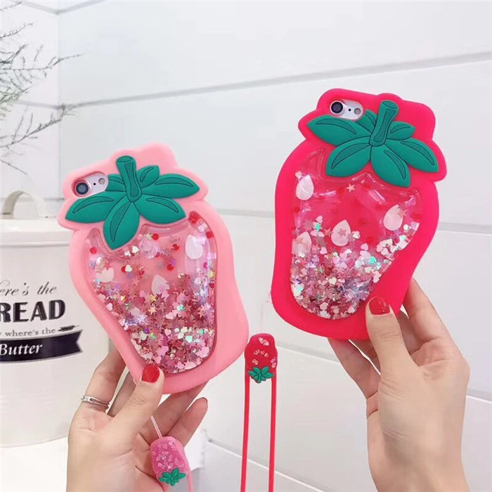 Compatible with Apple , Quicksand strawberry couple phone case