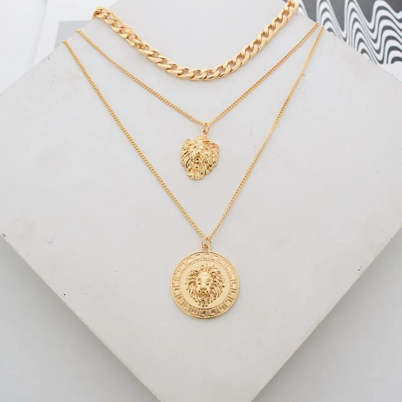 Fashionable Large Layered Lion Head Necklace