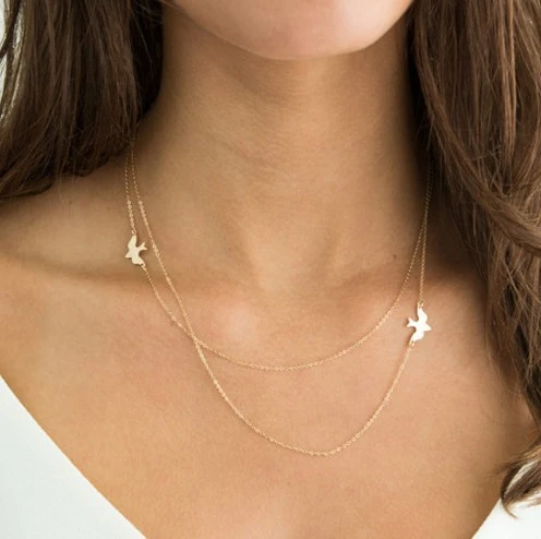 European and American jewelry, simple and simple metal bird, peace pigeon, short female necklace, clavicle chain