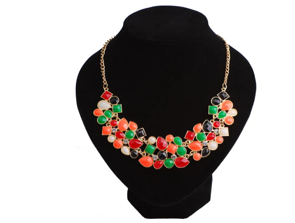 European and American retro luxury geometric mosaic fluorescent color necklace Fashion wild mixed color clavicle chain