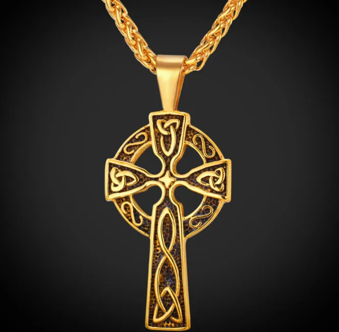 U7 Gold Color Stainless Steel Triquetra Viking Triple Horn Of Odin Jewelry Fashion Cross Irish Knot Men Necklace & Pendant P754