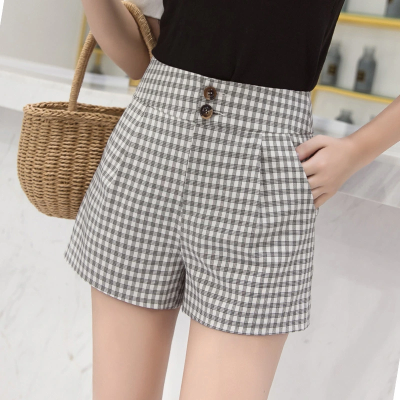 High waist plaid wide-leg shorts