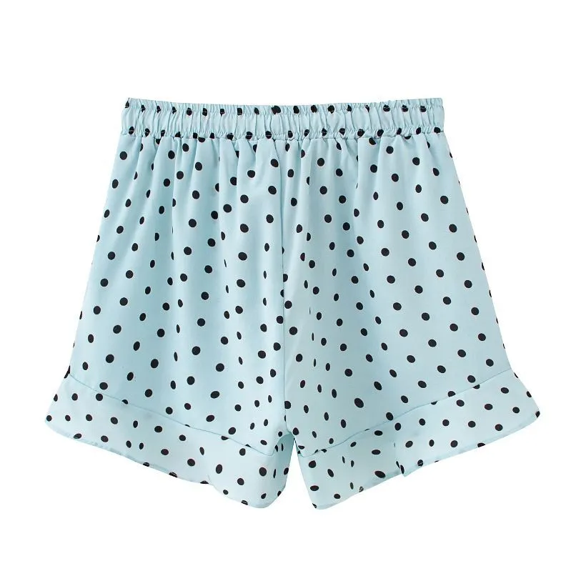 In summer , polka dot with floured flaring dot shorts