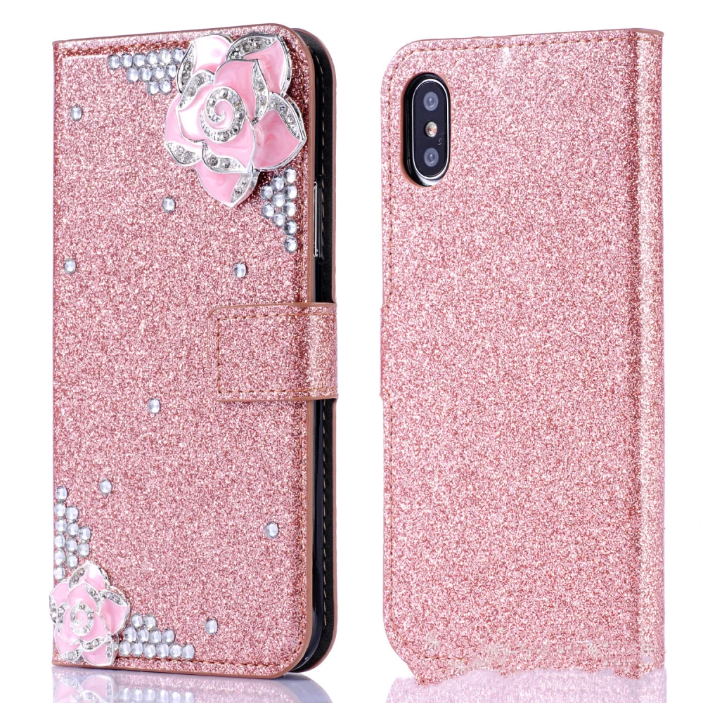 Compatible with Apple , Camellia rhinestone glitter phone case