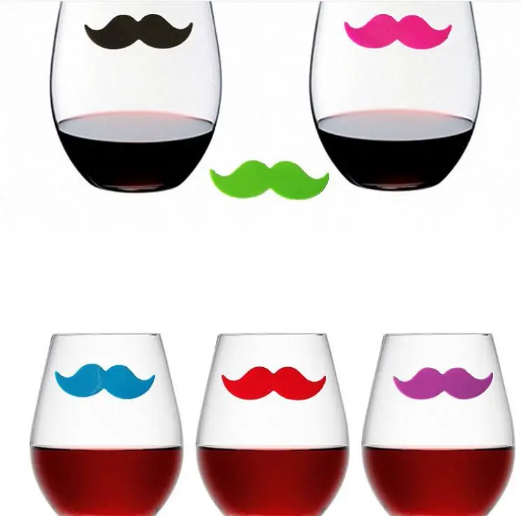 Silicone wine glass mustache cup note label