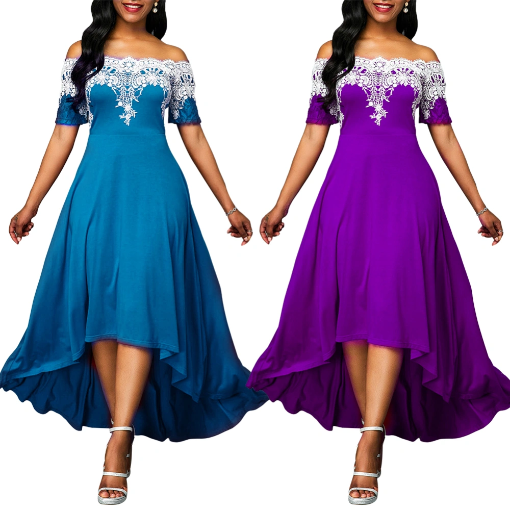 Large size one-shoulder lace stitching dress