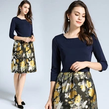 Fashion women's 2021 autumn and winter jacquard stitching dress