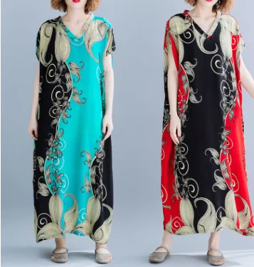 V-neck bat sleeve cotton twist dress