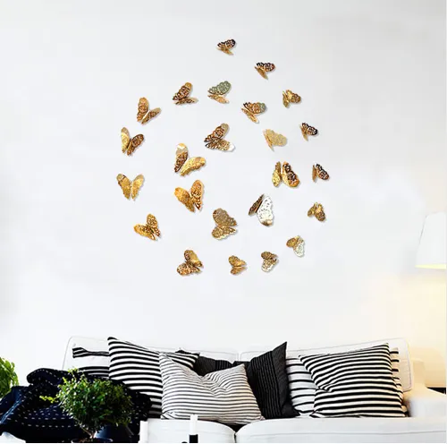 Gold and silver hollow three-dimensional butterfly 3d wall sticker