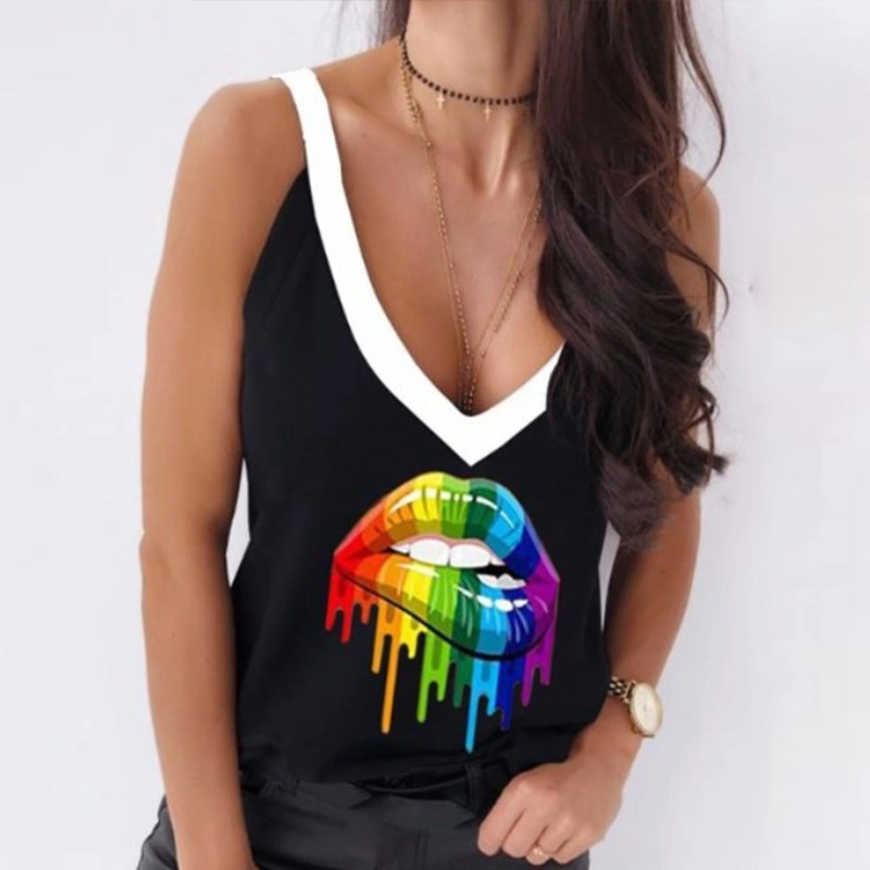European And American Summer Lip Print Camisole Halter Women
