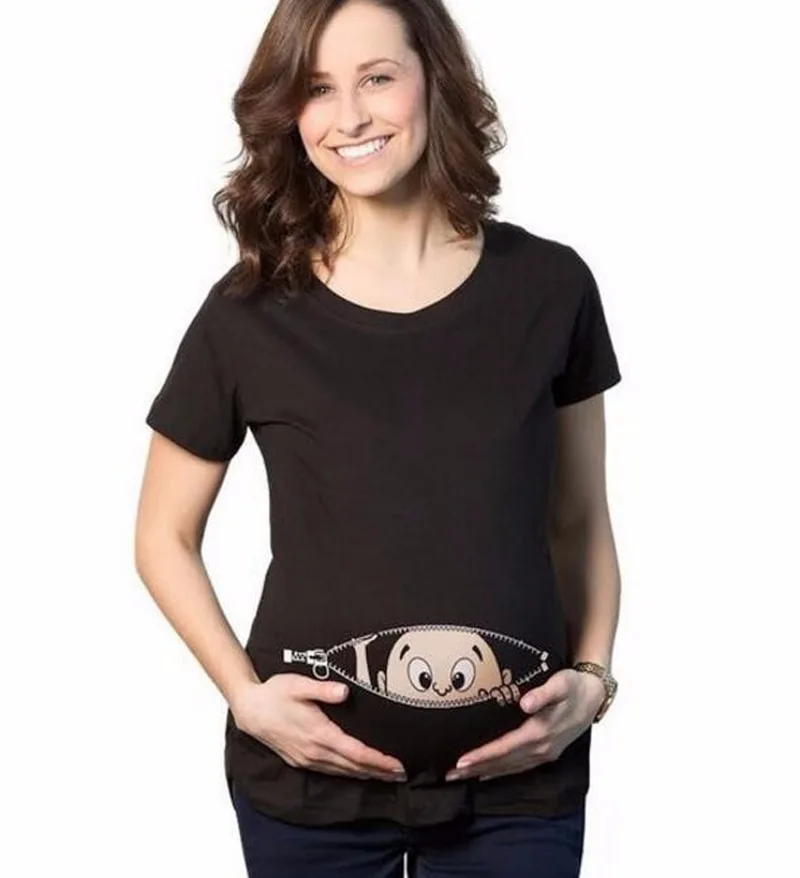 Maternity T-shirt with printed round neck