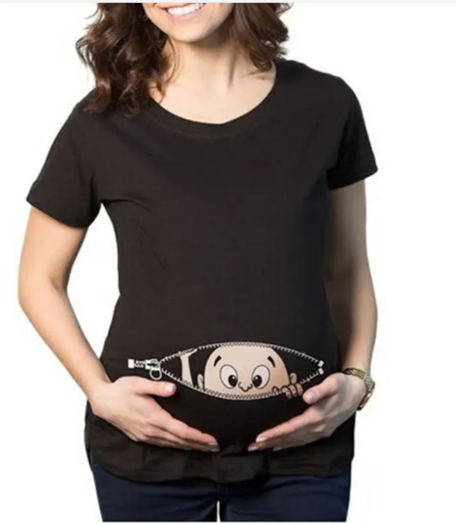 Maternity T-shirt with printed round neck