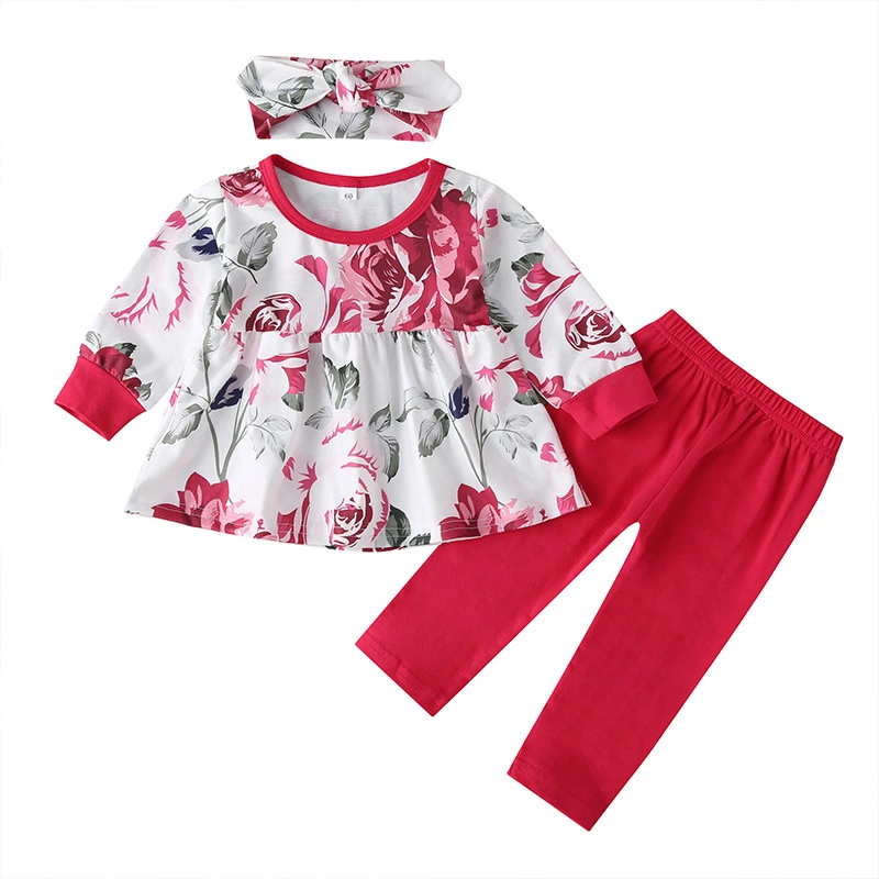 Baby Print Suit Long-sleeved Ruffle Top Trousers