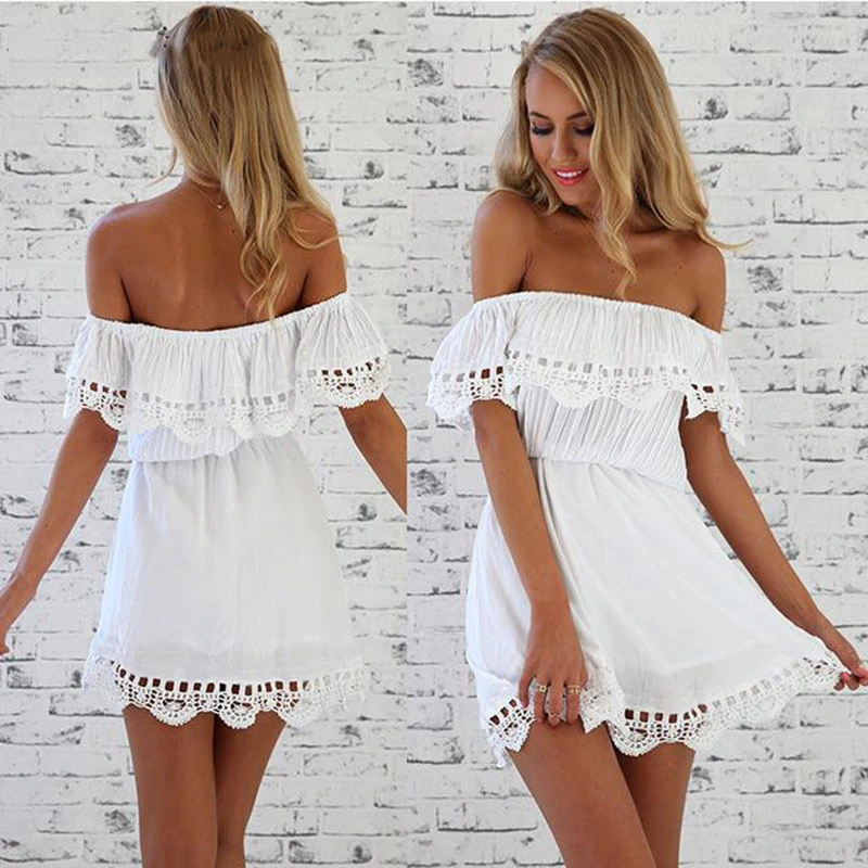 Lace one-line strapless dress