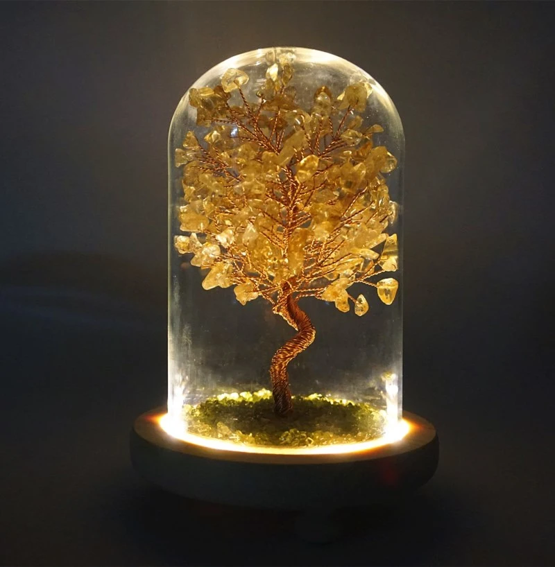 Pure Handmade Natural Crystal Lucky Tree Luminous Glass Cover