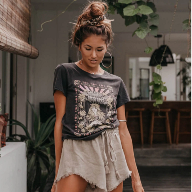 European and American printed T-shirt short sleeve shirt head print