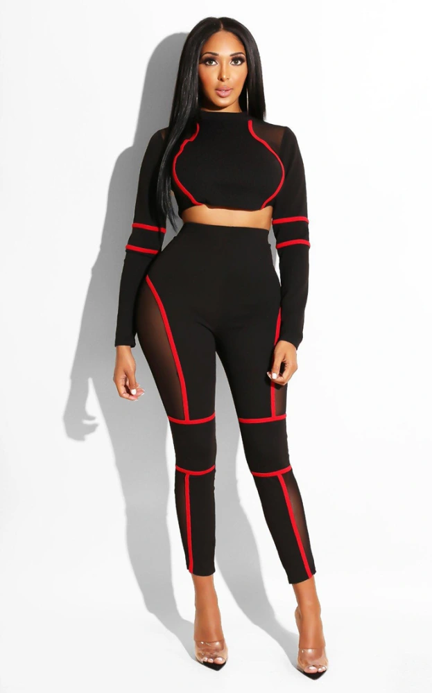 Mesh panel high waist trousers