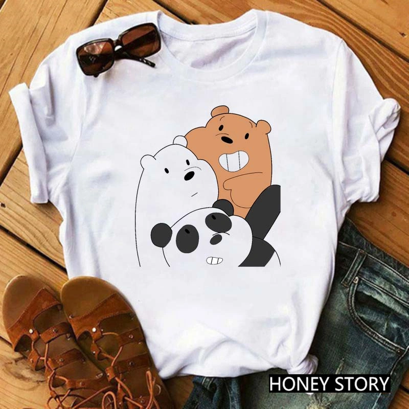 Cute Cartoon Three Bears Print Ladies Short Sleeve T-Shirt