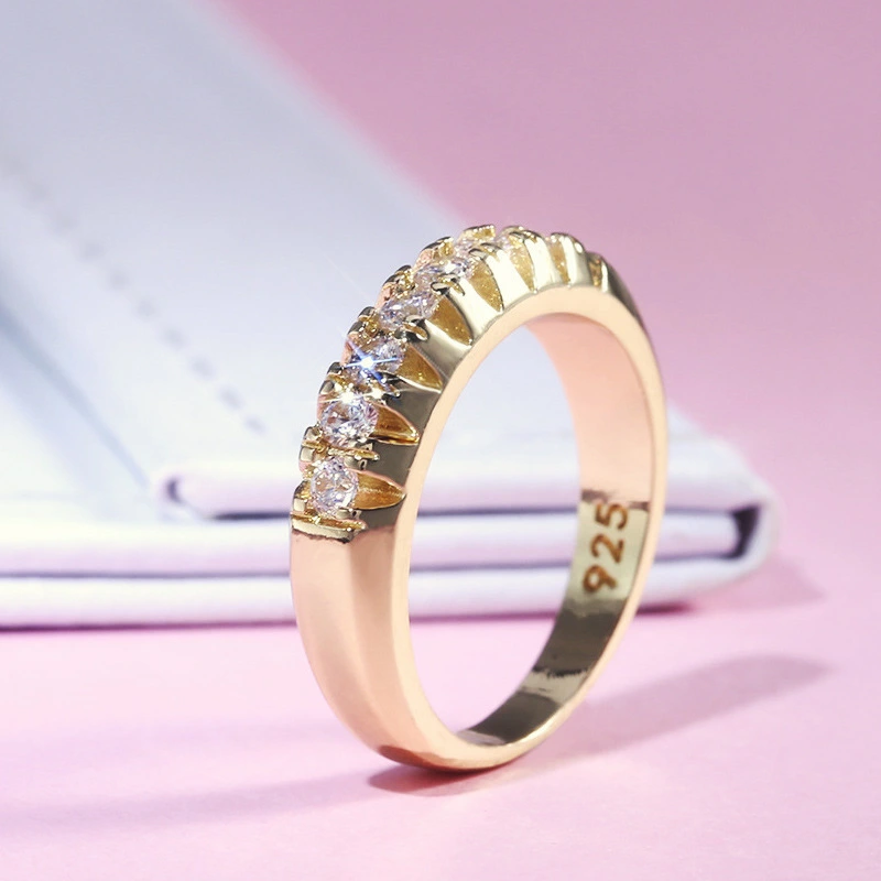 Single row zircon gold-plated ring