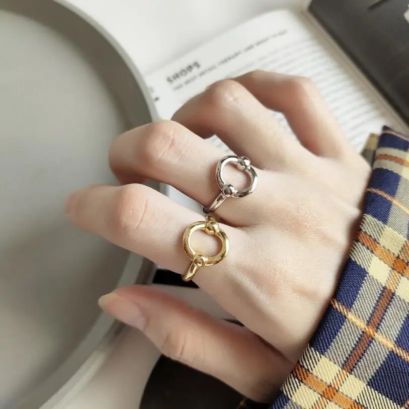 Geometric Oval Ring in Sterling Silver