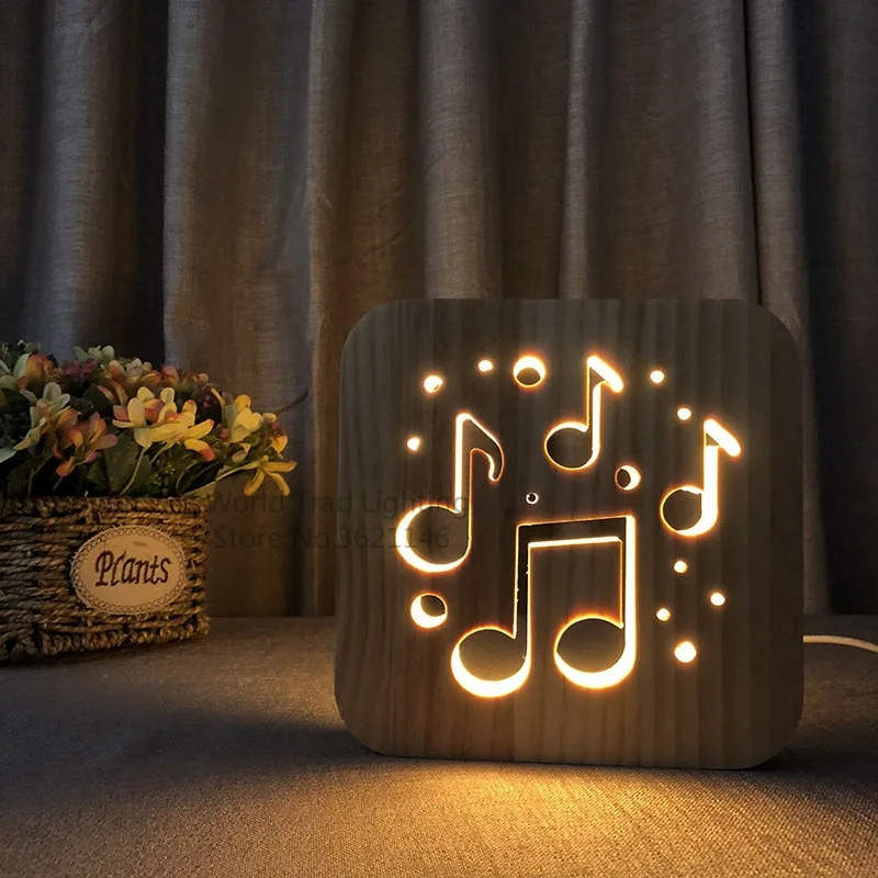 USB Warm Color 3D Wooden LED Atmosphere Light