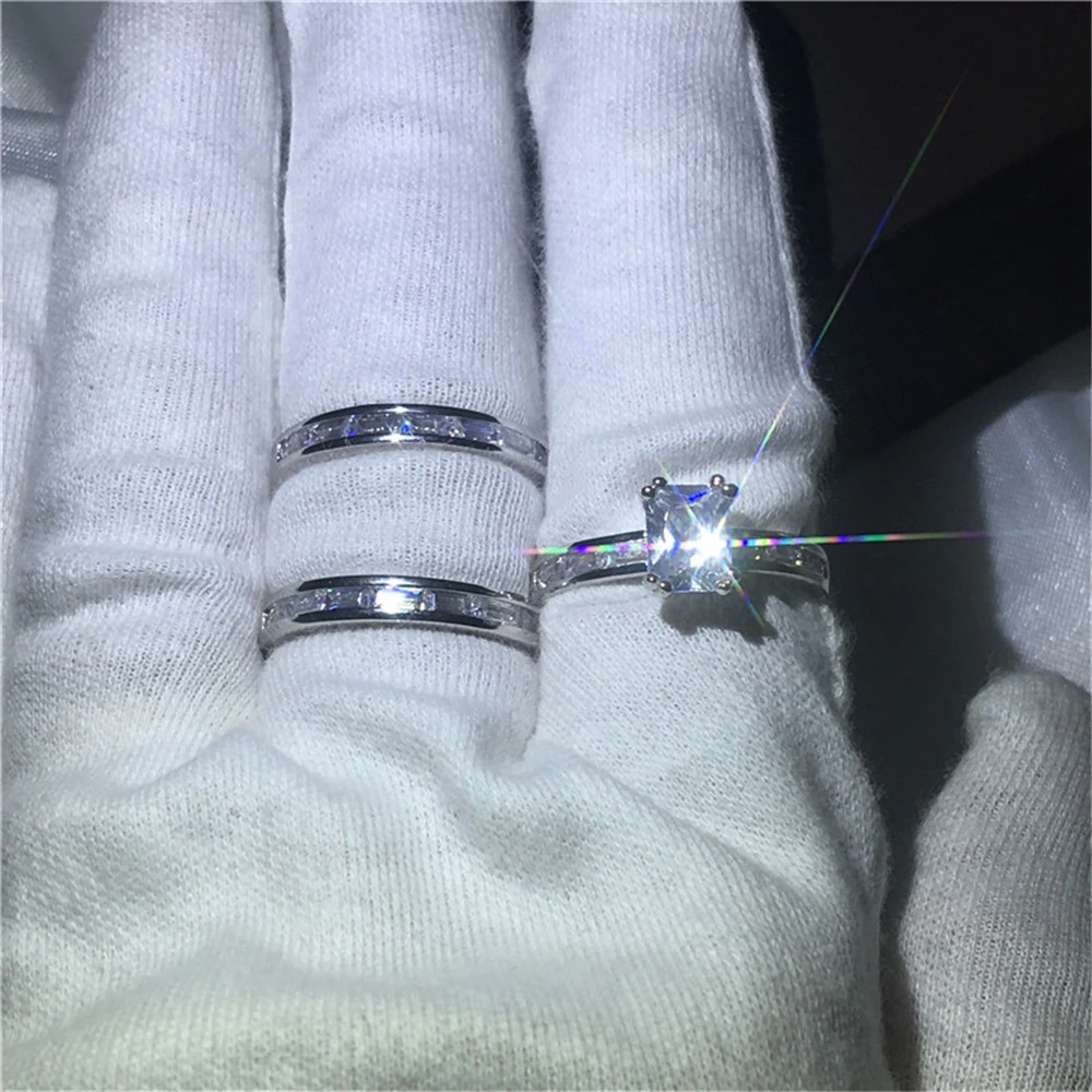 European and American explosion models ladies wedding ring ring 3 in 1 zircon ring